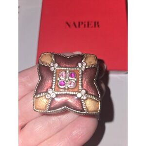 Vintage Pill Box Keepsake Box Enamel NAPIER Rhinestone Xmas Ltd Ed 90s NIB Rare